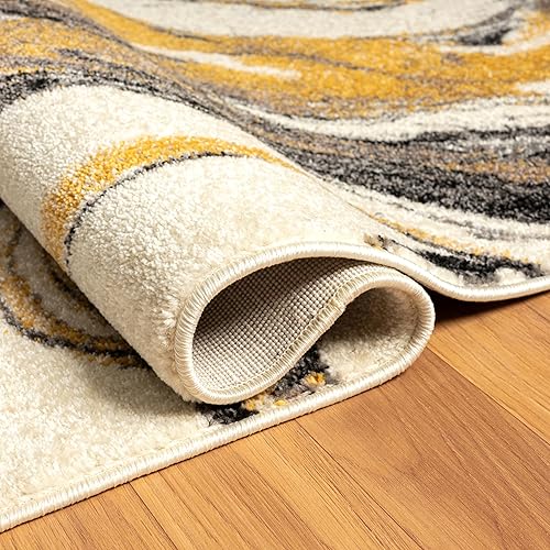Miniatura 5 de Abani Laguna Collection - Alfombra moderna de mármol amarillo, 4 x 6 pies, para sala de estar, dormitorio y oficina