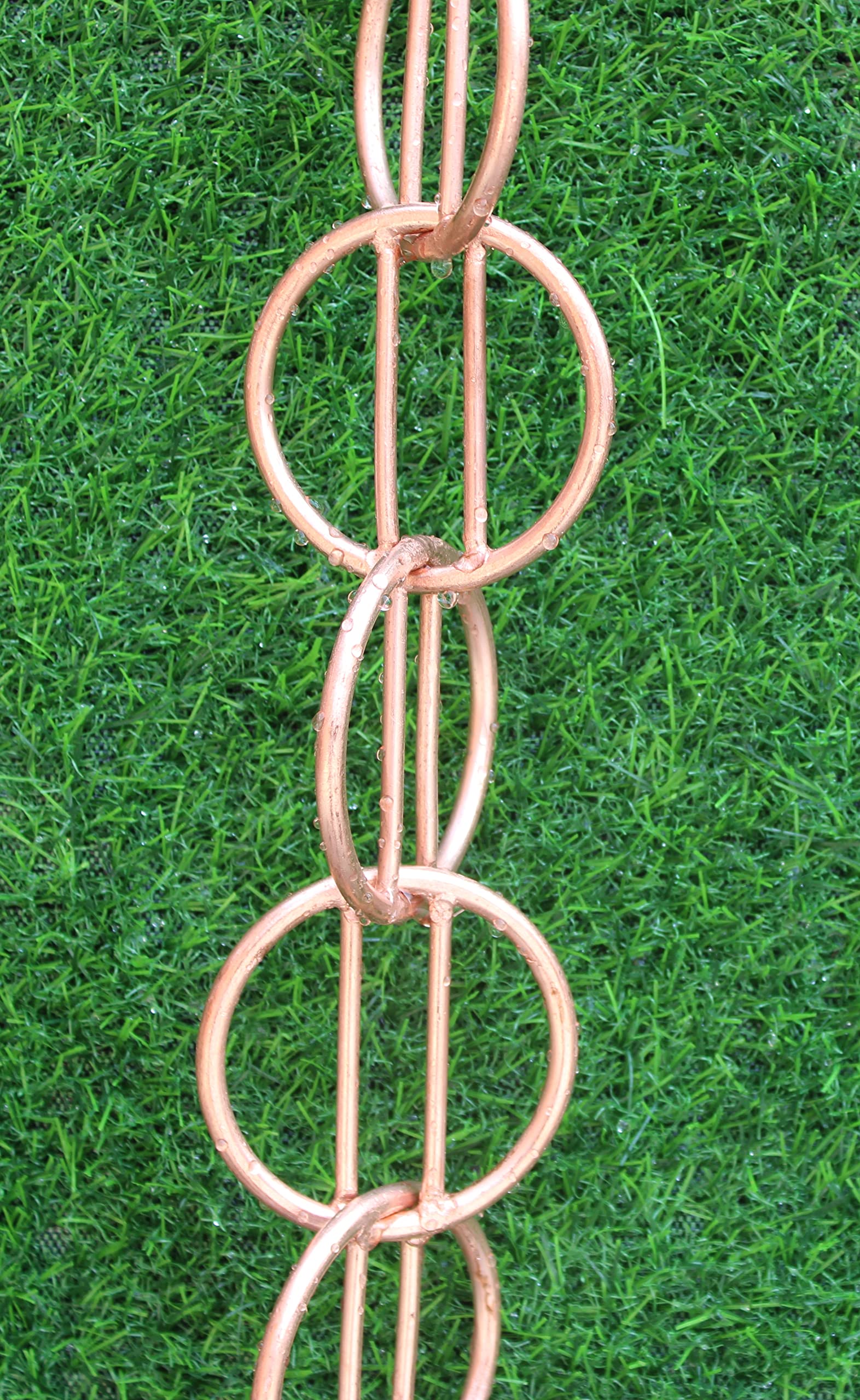 KAM Home Direct Catena da pioggia moderna ad anello, lunghezza 8,5 m, in rame puro, ricambio per pluviali per grondaie con bullone in ottone, adattatore per grondaia per installazione a catena a