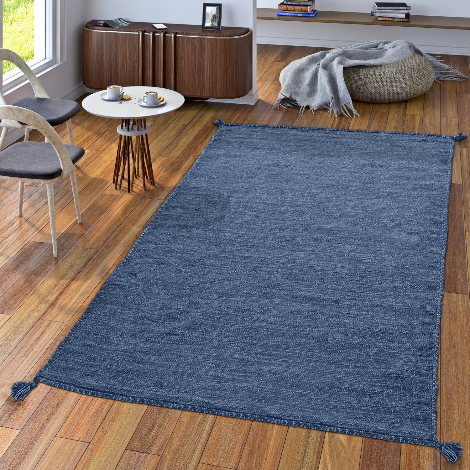 TT Home Tapis Créateur Tapis Tissé Kilim Tissé Main 100% Coton Moderne Chiné Bleu, Dimension:160x220 cm