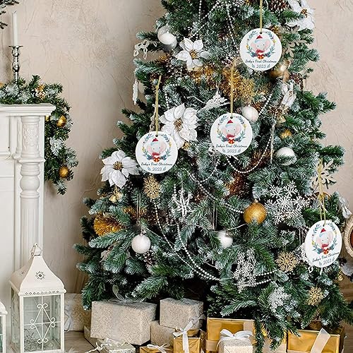 Miniatura 6 de Adorno de Navidad para bebé 2023, adorno de recuerdo para bebé recién nacido, decoración colgante de cerámica de 3 pulgadas para árbol de Navidad,