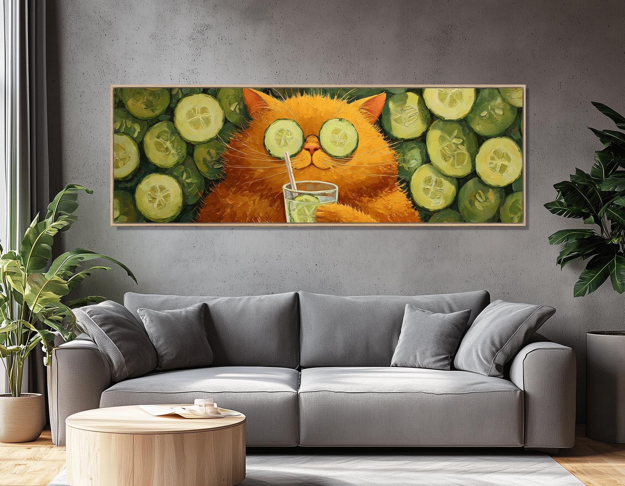 Toile murale chat fantaisiste décoration chat orange rigolo pour la maison