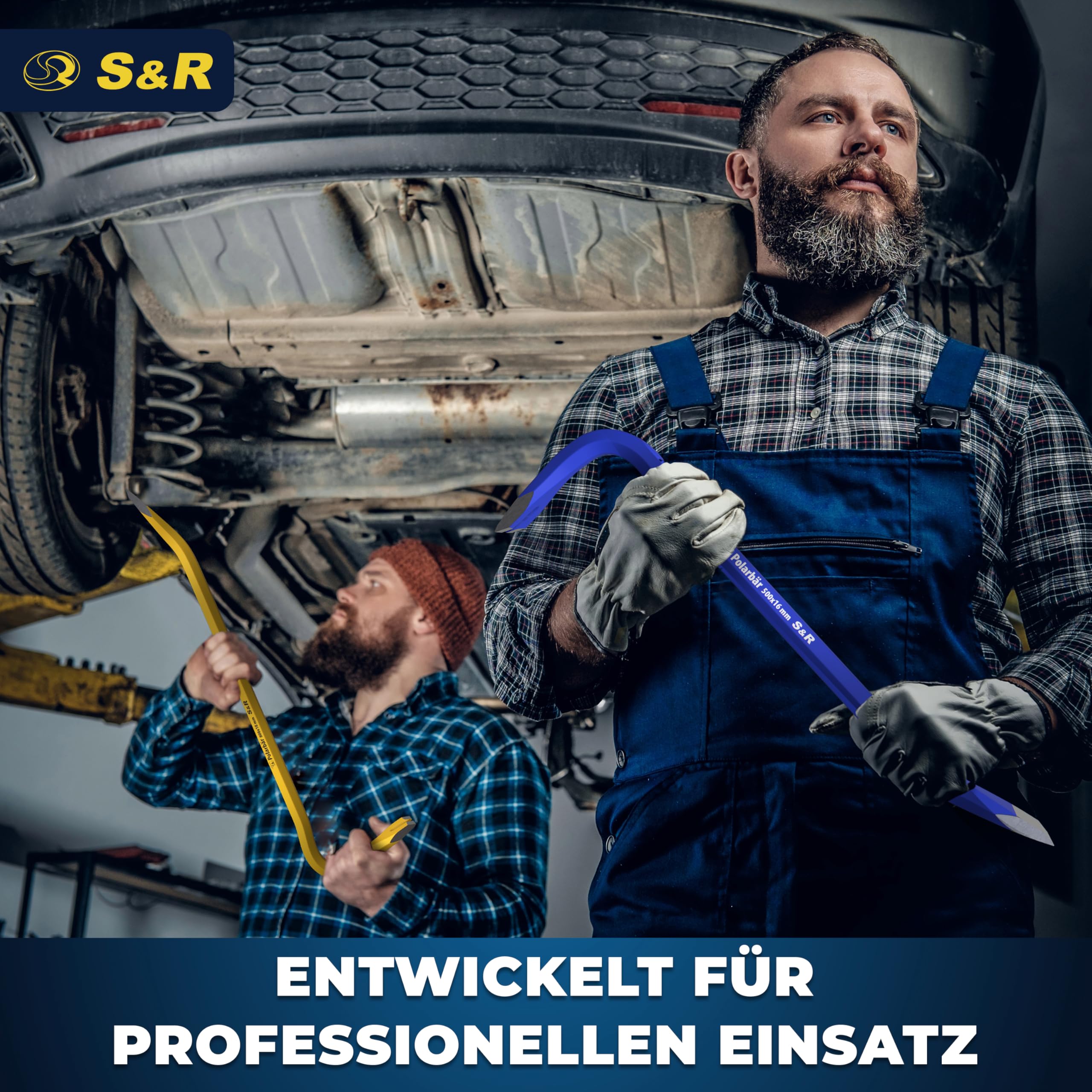 S&R Professional Brecheisen Set 2-tlg 500 x 16 mm, 800 x 18 mm, idealer Härtegrad 38-48 HRC geschmiedet, hitzegehärtet, Stemmeisen, Nageleisen, Brechwerkzeug, Abriss- & Aufbrecharbeit