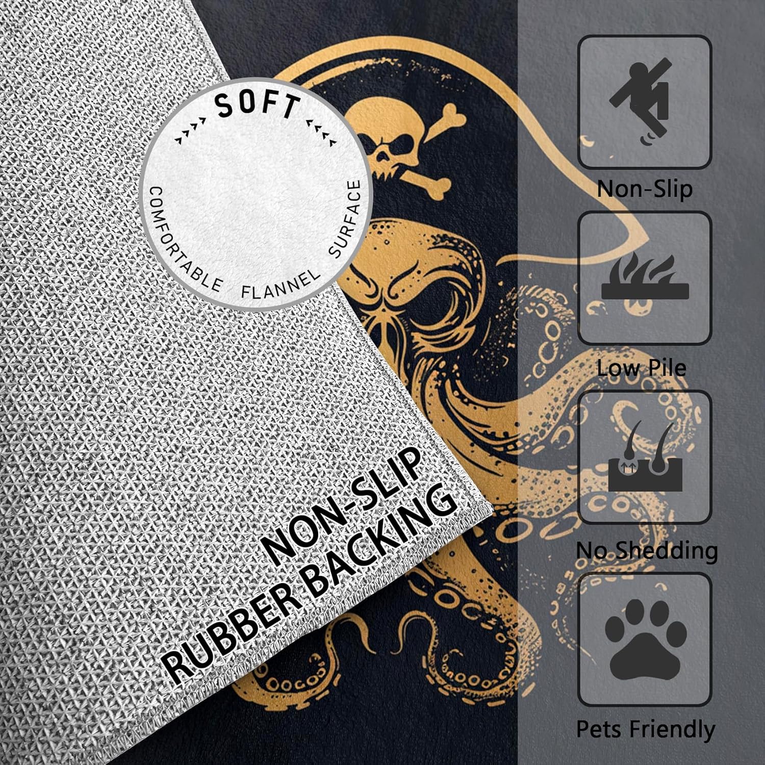 Pirate Area Rug - 6x9 - Octopus Nautical Design - Ocean Sea Animal Marine Life Carpet - Home Decor
