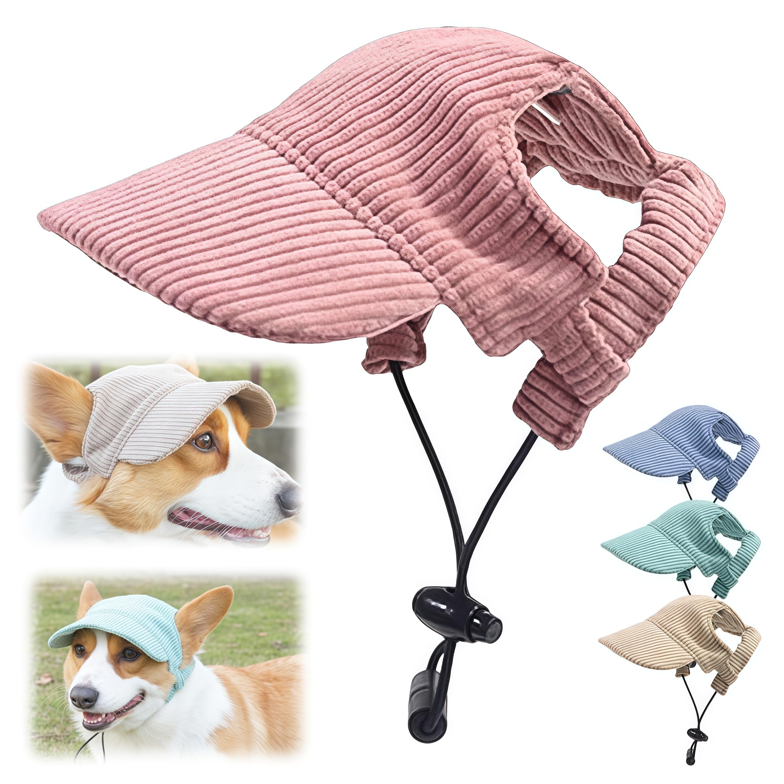Dog Hat, 2025 Upgraded Hats for Dogs Cats Summer Beach Hat with Ear Holes, Adjustable Puppy Sun Bonnet Headdress (Pink, X-Large, Dog)