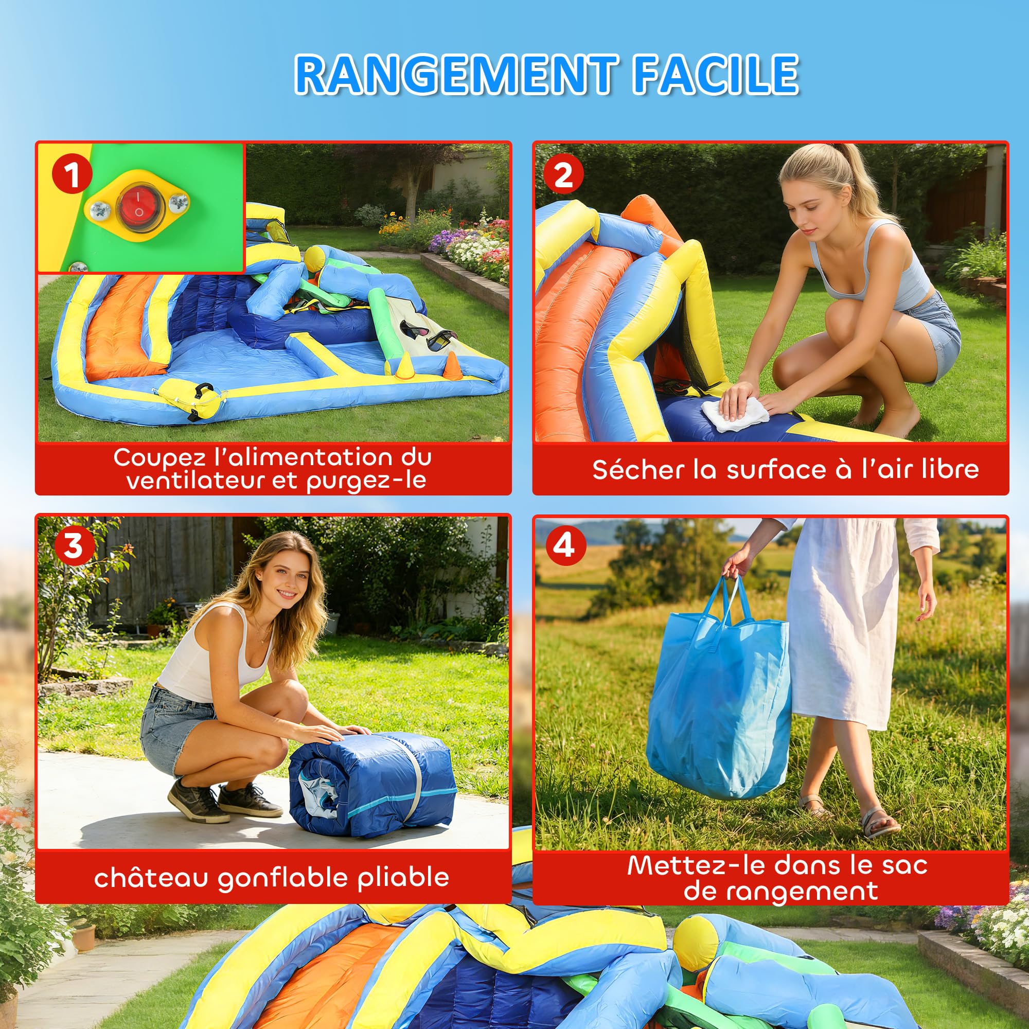 AIYAPLAY 8-w-1 Nadmuchiwany zamek wodny z dmuchawą 350x320x190cm | Zjeżdżalnia, trampolina, basen z piłkami, ścianka wspinaczkowa, kosz do koszykówki, rzut piłką, rzut kółkami