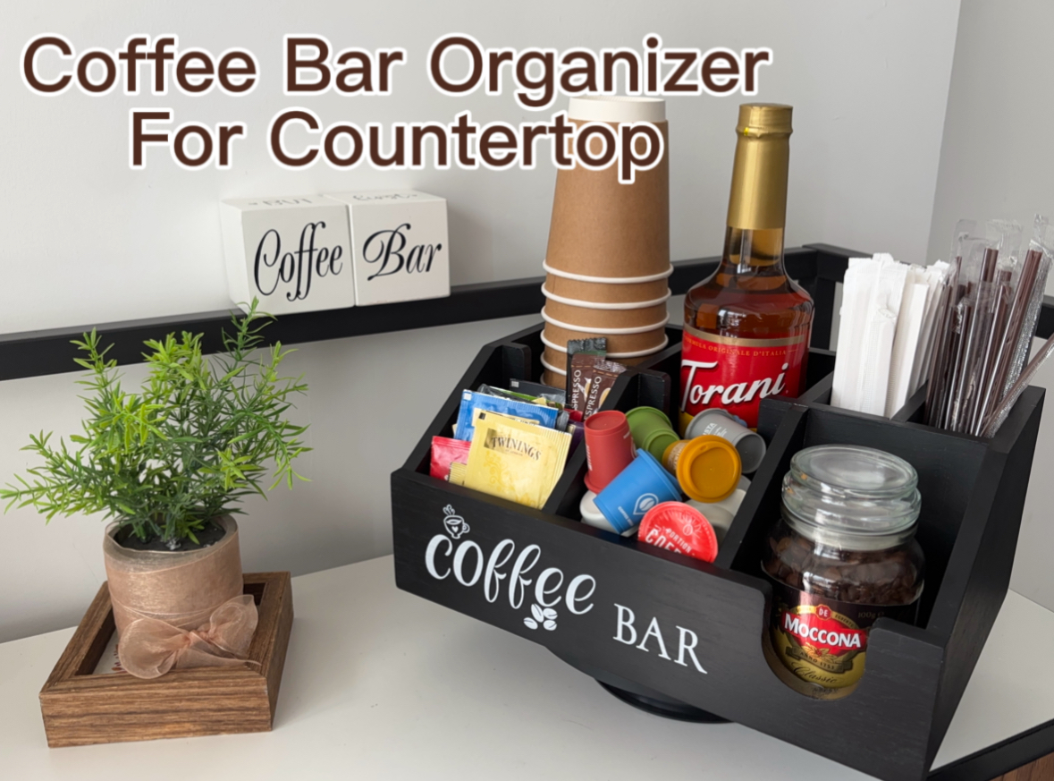 Organisateur De Comptoir Station Café En Bois - Support Élégant Pour Capsules, Thé, Condiments Et Collations