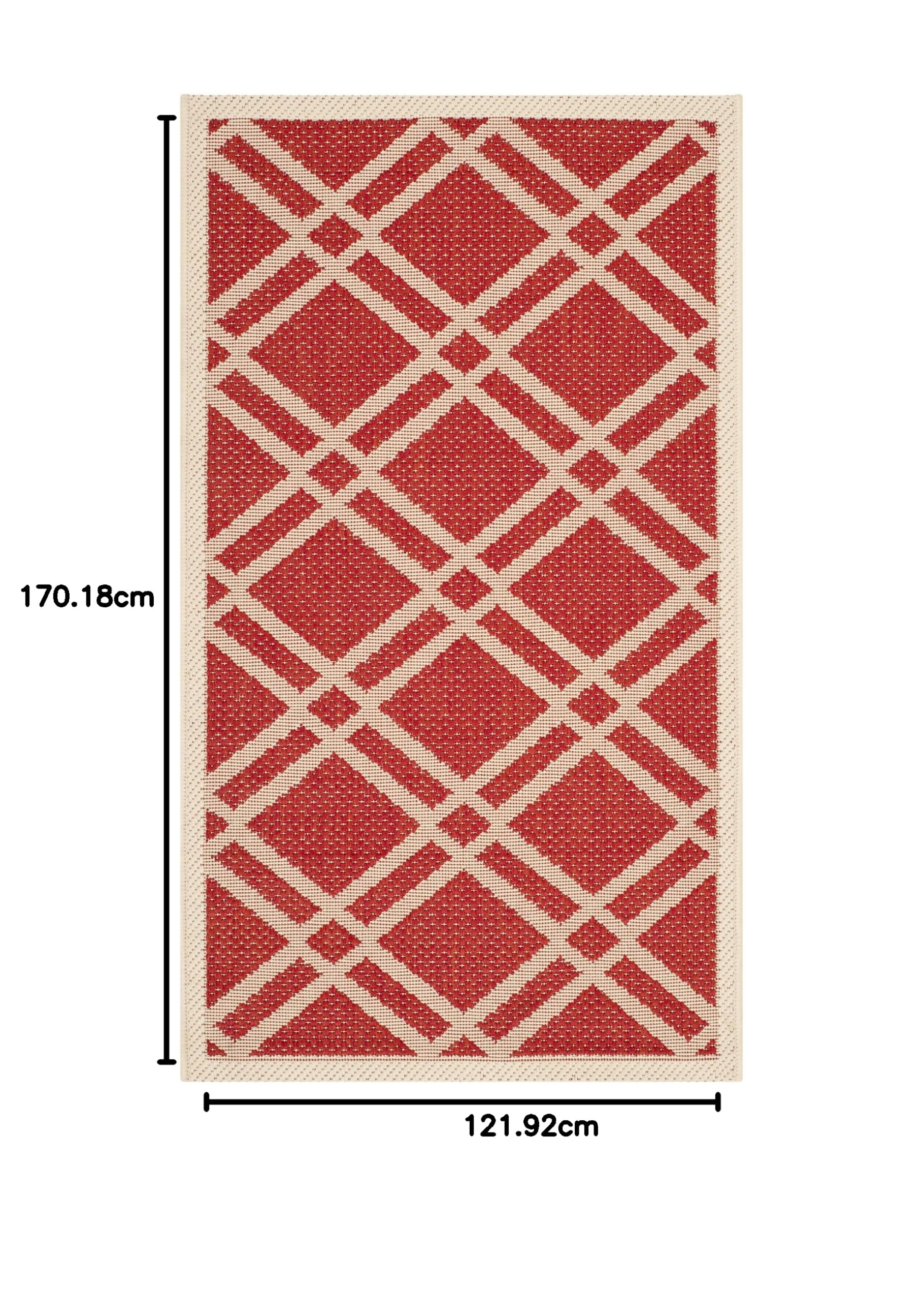 SAFAVIEH Tapis Géométrique pour - Imperméable à l'eau - Salon, Salle à manger, Chambre à coucher - Courtyard Collection, Tapis à poil court, Rouge et Os, 122 X 170 cm
