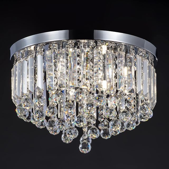 Chandeliers Ceiling Light,8-Light Crystal Flush Ceiling Light, Modern Chrome Large Ceiling Light Chandelier for Bedroom Boys Living Room Hallway, W 15.7in/40cm