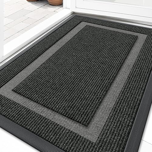 OLANLY Front Door Mat Indoor Outdoor Entrance, Waterproof All-Season, All-Weather Doormat, Sturdy Natural Rubber, Fade Resistant, Low Profile, Easy Clean Patio Porch Entryway Mat, 36x24, Black