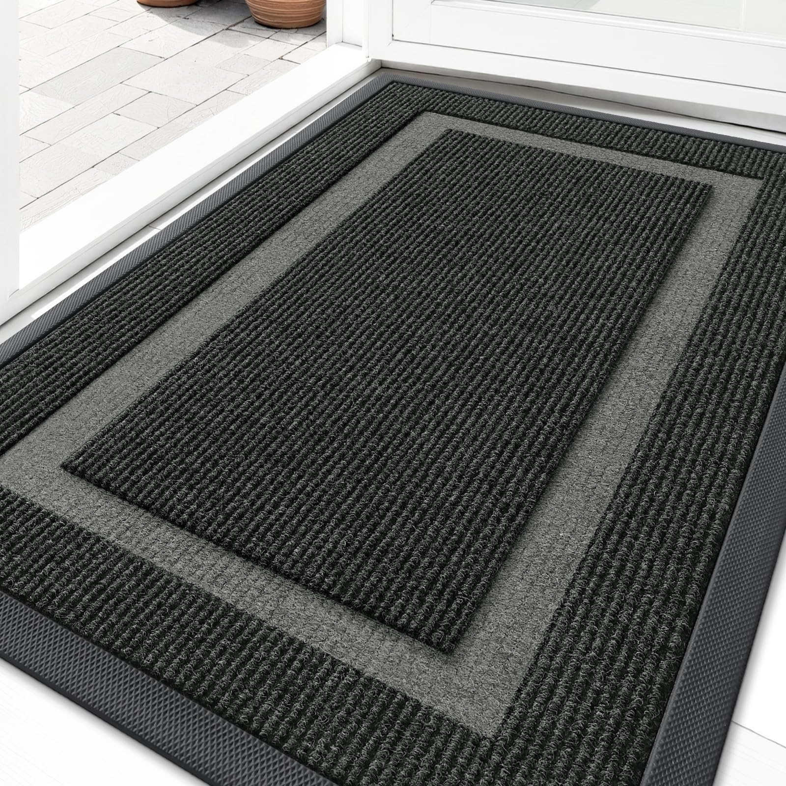 OLANLY Front Door Mat Indoor Outdoor Entrance, Waterproof All-Season, All-Weather Doormat, Durable Natural Rubber, Fade Resistant, Low Profile, Easy Clean Patio Porch Entryway Mat, 36x24, Black
