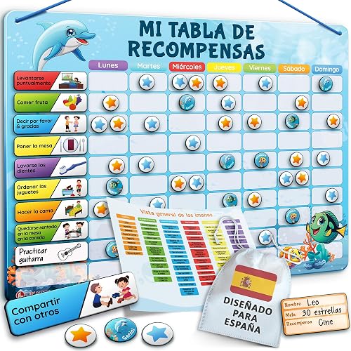 LIKARTO Tabla de recompensas para niños, 280 imanes, Azul