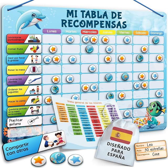 LIKARTO Tabla de recompensas para niños, 280 imanes, Azul
