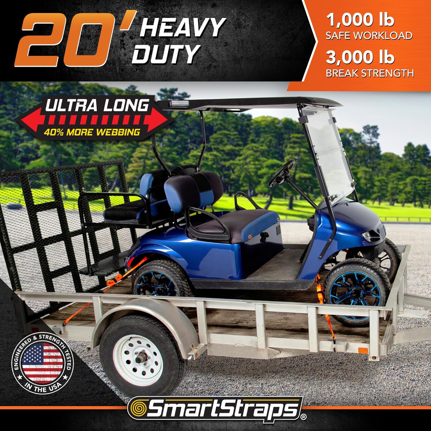 SmartStraps RatchetX Ratchet Tie-Down Strap - 4-Pk. 1.125in. x 20ft. with J-Hook, 3000-Lb. Breaking Strength, Orange, Model Number 4573