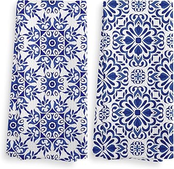 Blue Flowers Kitchen Towels, Floral Dish Towels, Clouds Kitchen Towels Decorative Set, Flower Prints Decoration for Home, Cute Hand Towels, Gifts for Women, Set of 2, 16x24 Blue-2