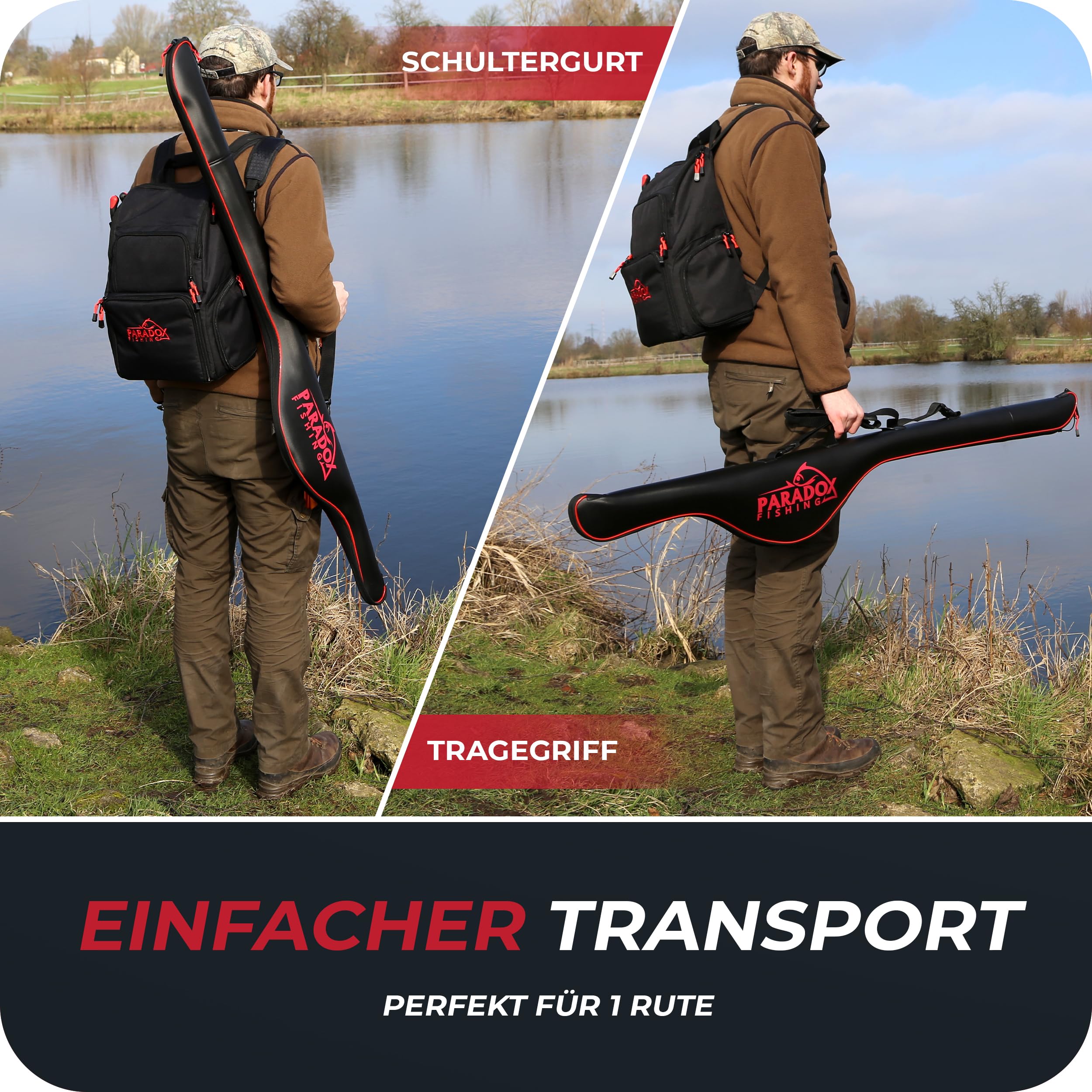 Paradox Fishing Eva torba wędkarska 120cm/150cm/190cm - Materiał jest 100% wodoodporny - torba wędkarska, futerał wędkarski, torba na wędki, czarny, 190cm
