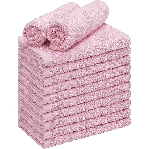 Utopia Towels Cotton Bleach Proof Salon Towel 16 by 27 inches, Bleach Safe Gym 100% Cotton Hand Towel, 12 Pack, Pink