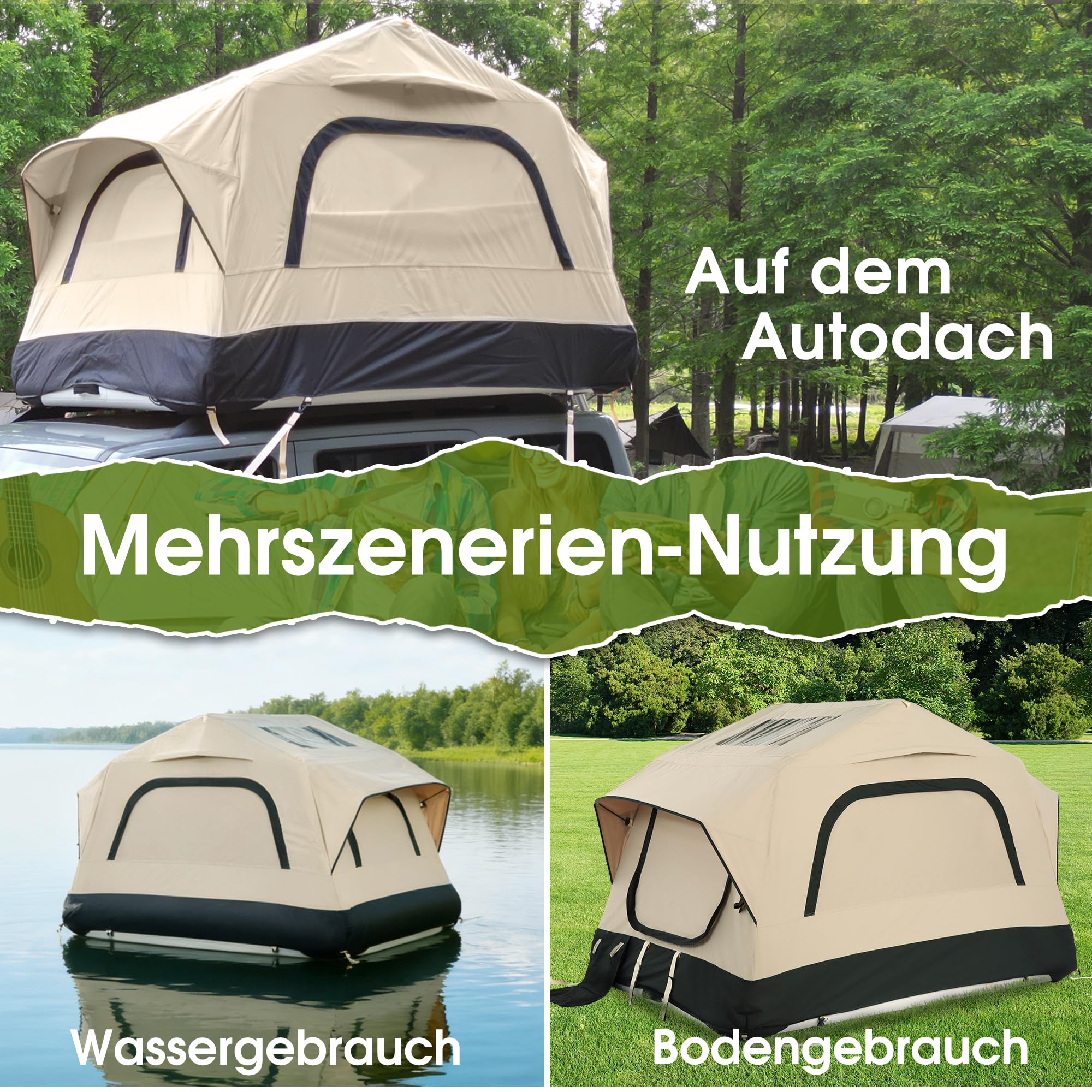 Aufblasbares Dachzelt für Auto und Truck,2 Personen Dachzelt aus Wasserdichtem 300D Gewebe,Winddichtes Design für Outdoor Abenteuer