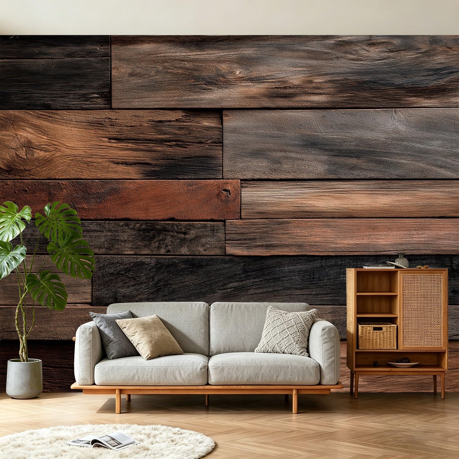 Fototapeta brązowa, rustykalna ściana drewniana w stylu vintage, geometryczna, włóknina, nowoczesna tapeta ścienna, do salonu, sypialni, 250 x 175 cm