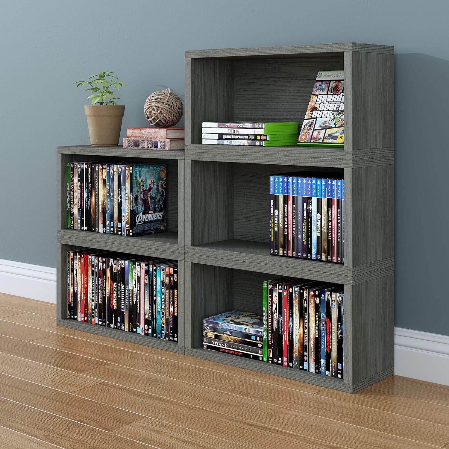 Way Basics Media Storage Rack Shelf Organizer Holds 30 PS5 Games, DVDs, Blu-Rays (Tool-Free Assembly and Uniquely Crafted from Sustainable Non Toxic zBoard Paperboard), Grey : Home & Kitchen