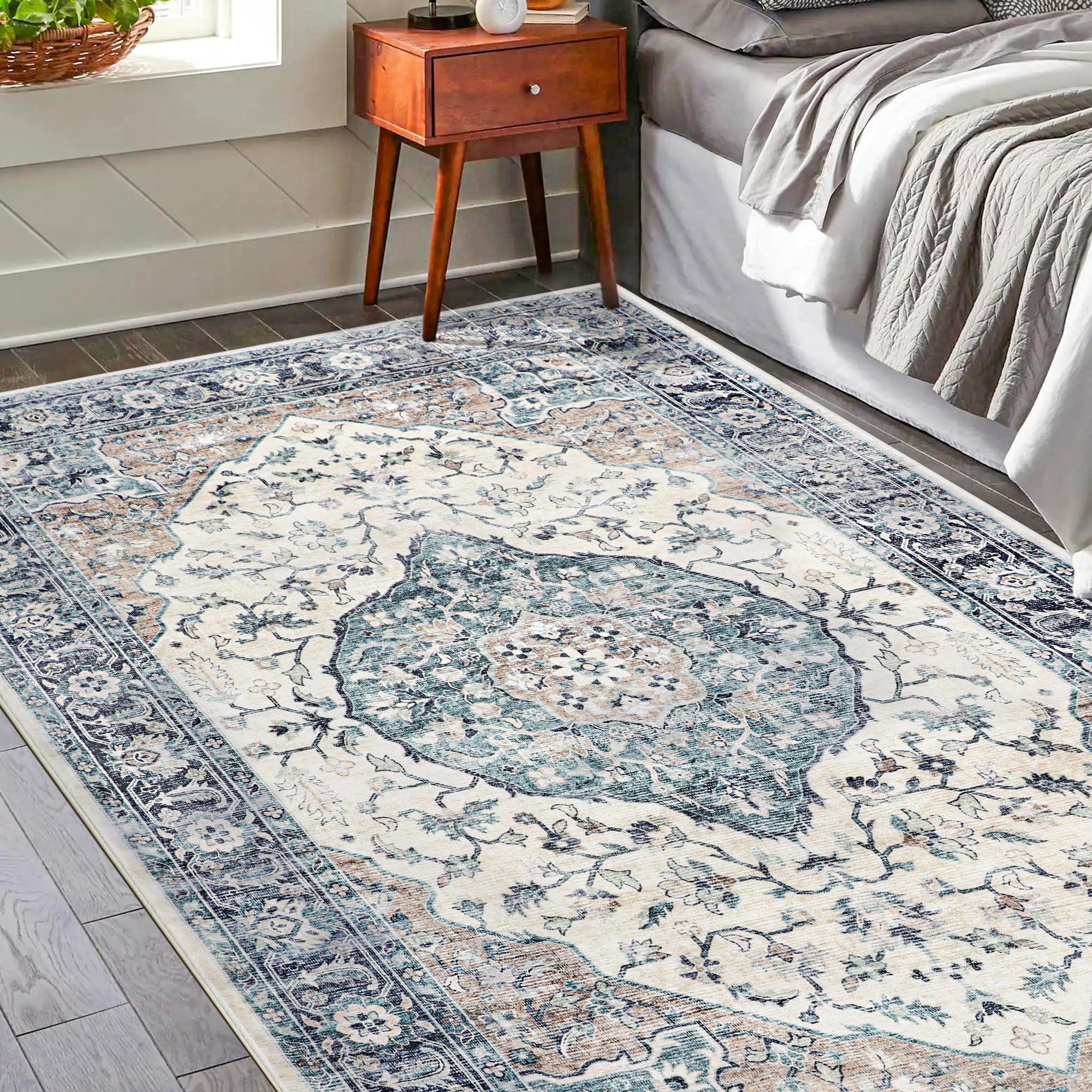 5x7 Area Rugs for Living Room, Vintage Boho Rug Non-Shedding Carpet Non-Slip Rug Stain Resistant Washable Rug for Dining Room Bedroom Entryway Kitchen