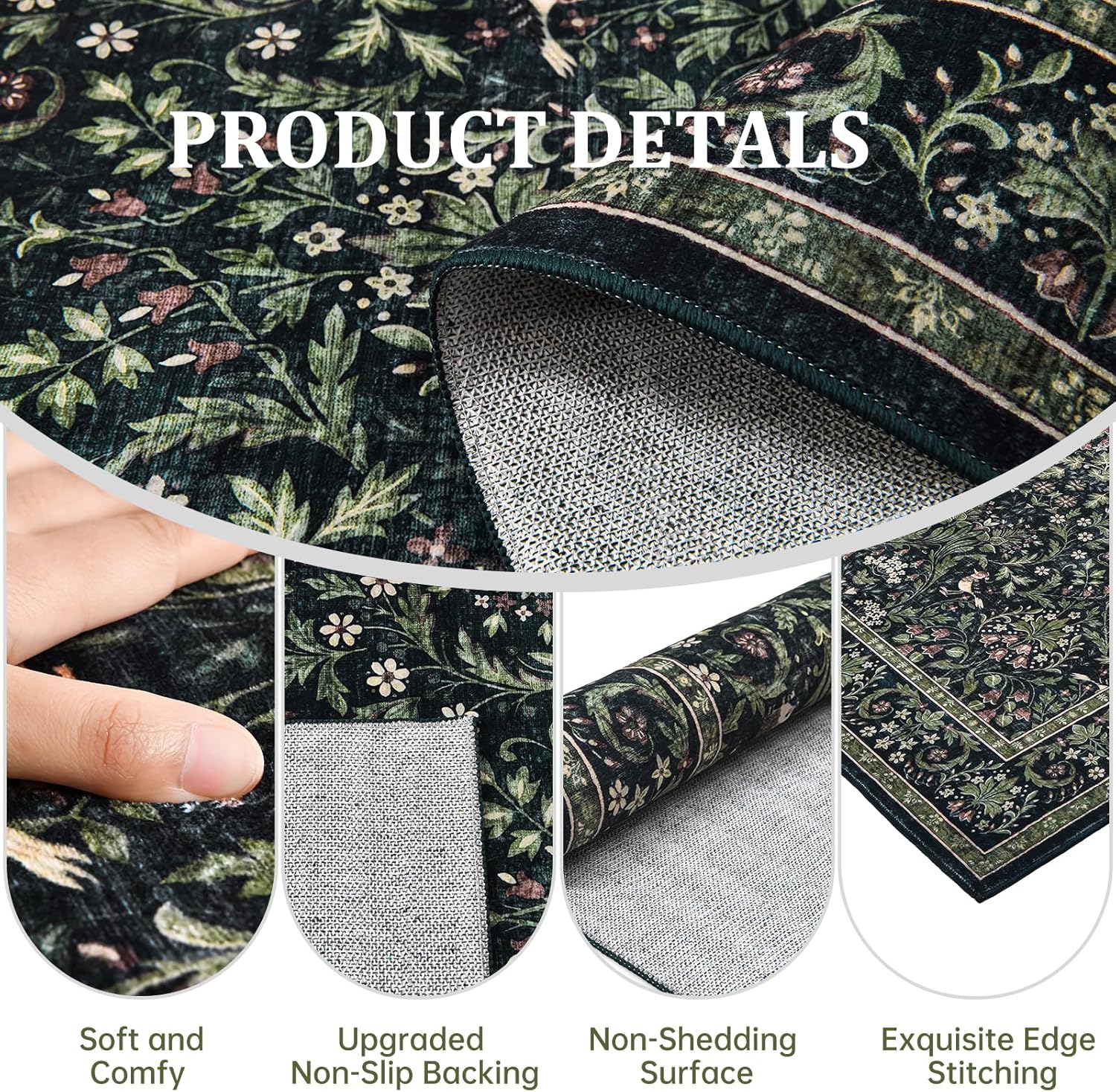 Dintszyayue 5x7 Area Rugs Boho Floral Non Slip Soft Washable Area Rugs for Bedroom Farmhouse Dining Room Under Table Green