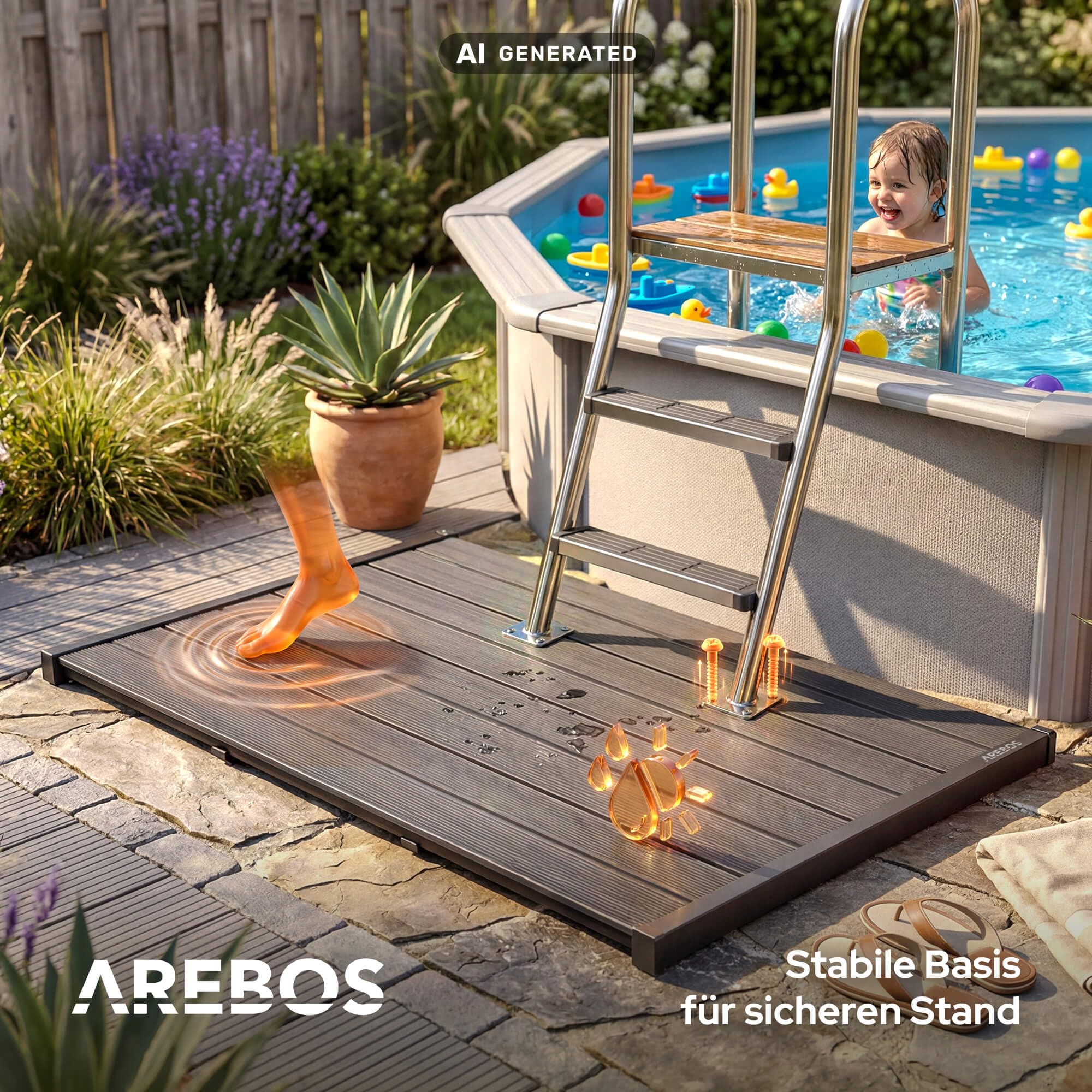 Arebos Solardusche 20L Set mit Bodenplatte für Garten, Pool & Terrasse