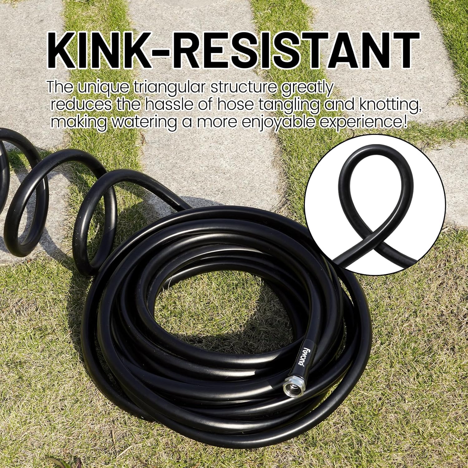 Garden Hose 50ft x 5/8", Kink-Free Triangular Prism Design, Lightweight Water Hose, All-Weather Flexibility, Male to Female 3/4" GHT Fittings(Black)