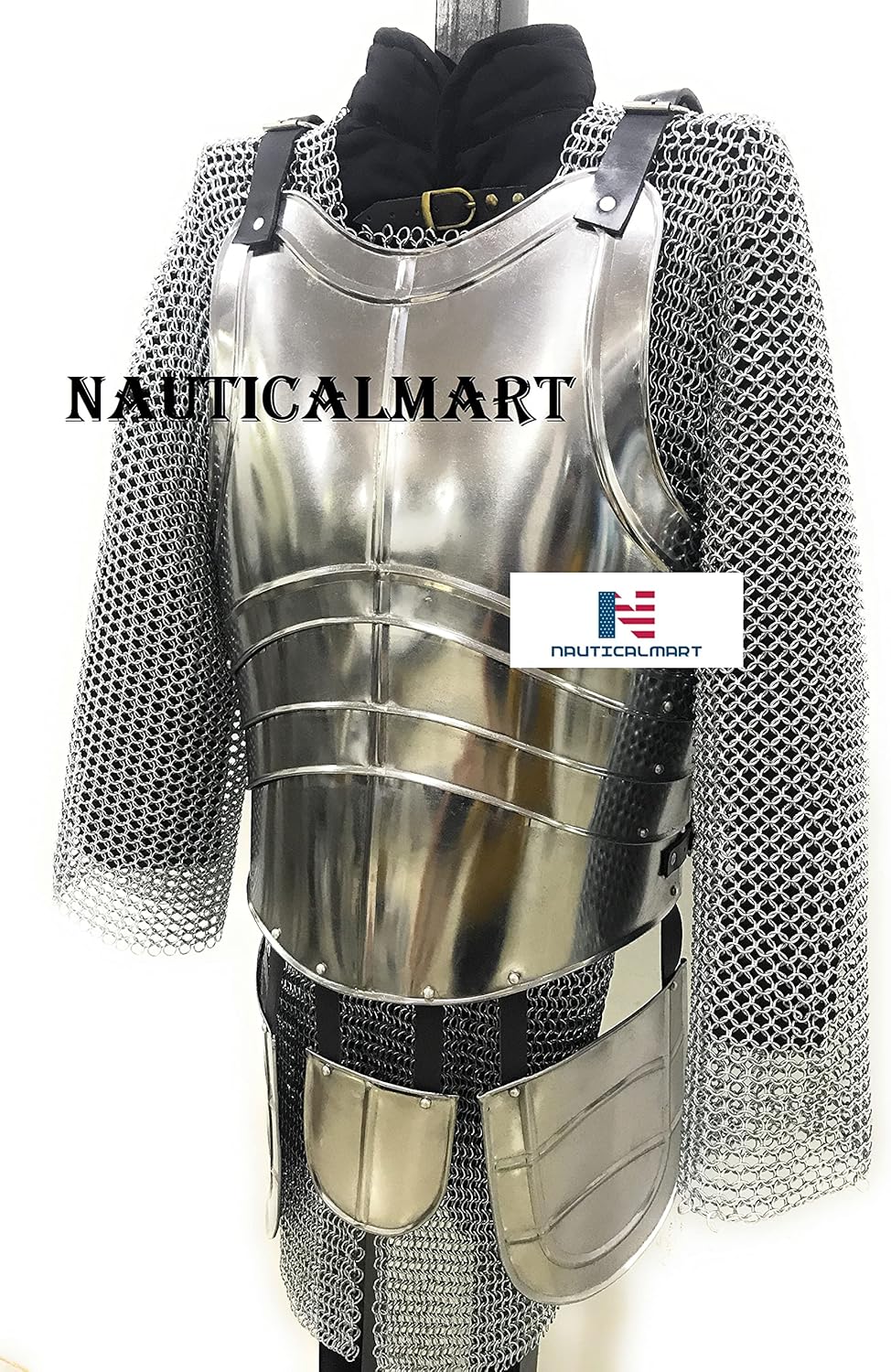 NauticalMart Medieval Jousting Knight Body Armor | Cuirass 18g Replica Adult Warrior Guard Silver Costume| Protective Antique King Body Suit