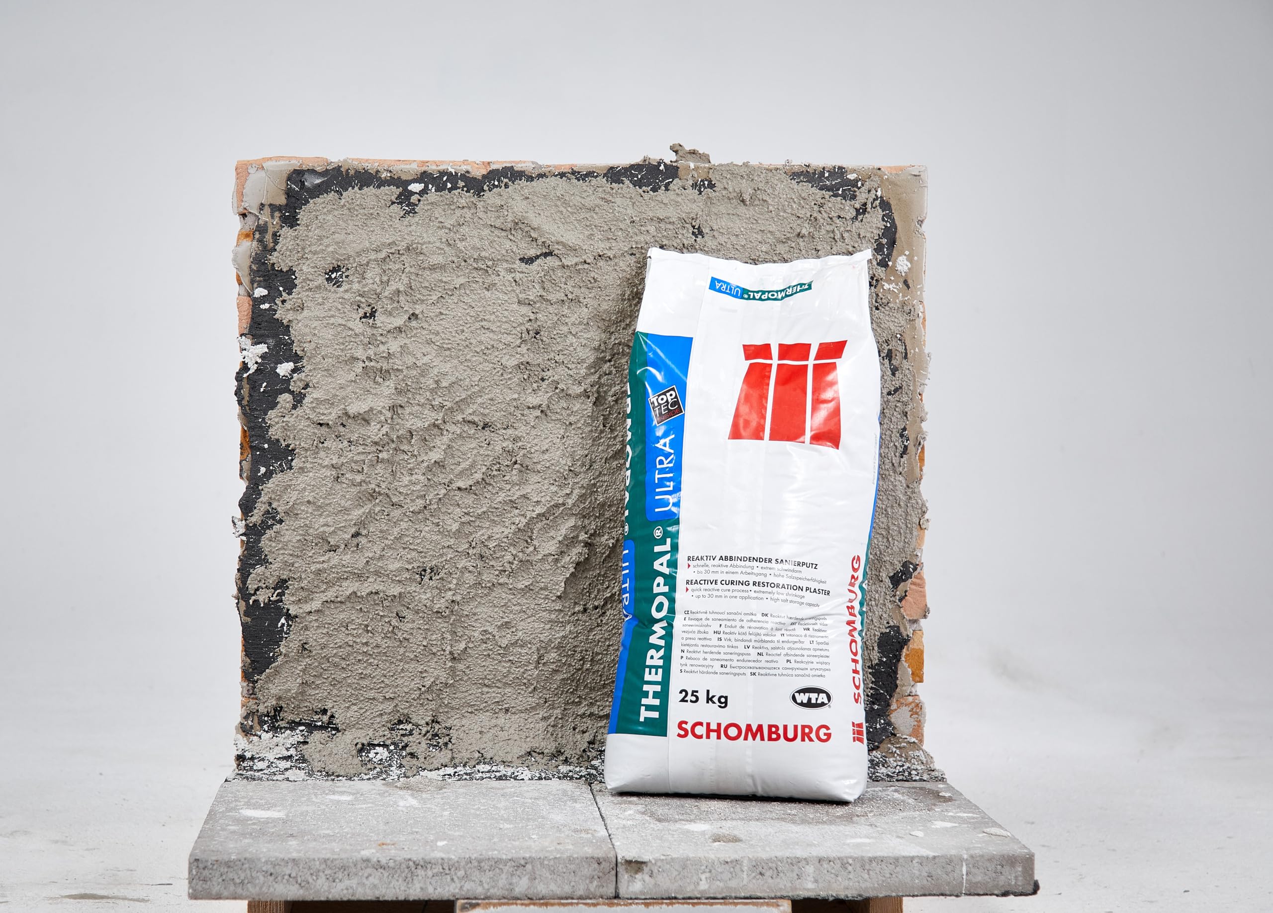 THERMOPAL-ULTRA - Sanierputzmörtel – WTA-zertifizierter, mineralischer Werktrockenmörtel, abriebfest, für Innen- und Außenbereich, Feuchtigkeitsschäden & Salzbelastung, grau - 25kg