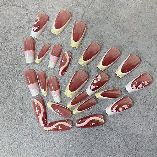 Miniatura 2 de Uñas postizas de punta francesa a presión para el día de San Valentín, uñas postizas cuadradas medianas para el día de San Valentín, uñas postizas