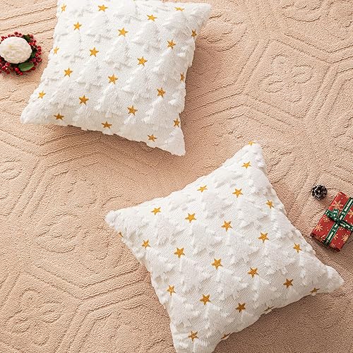Miniatura 7 de AQOTHES Juego de 2 fundas de almohada blancas de árbol de Navidad de 20 x 20 pulgadas, almohadas de piel sintética para decoración de sofá y