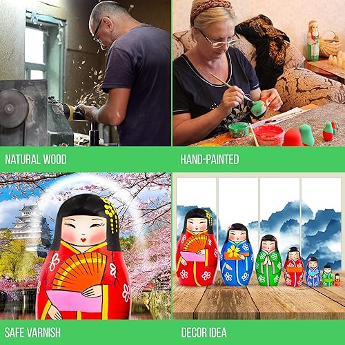 Miniatura 4 de AEVVV Juego de 7 muñecas de anidación - Matryoshka, Kokeshi, Geisha y Daruma Muñecas - Decoración japonesa