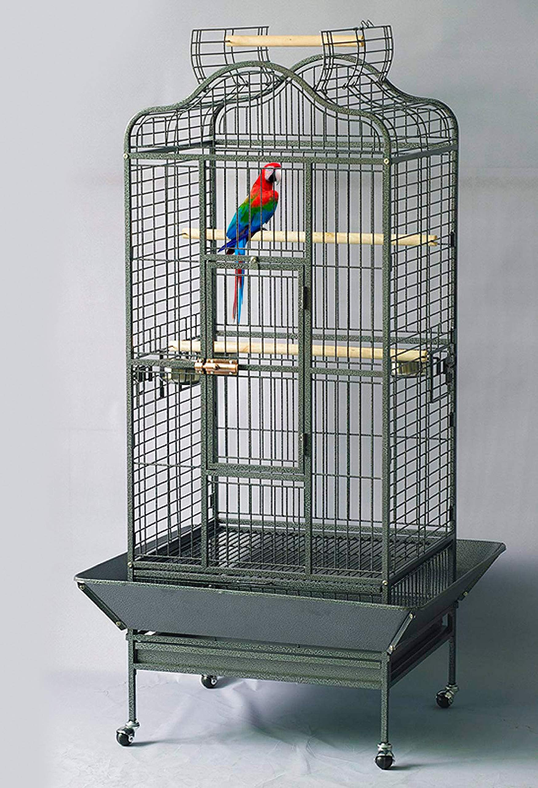 Homey Pet L24 xW22 xH61 Large Parrot Cage, Open Playtop, Black Hammer Spray