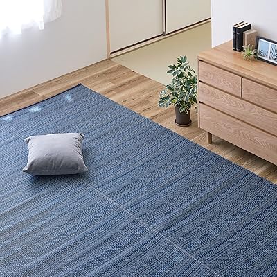 萩原 洗える い草風カーペット ブルー 江戸間1畳 約87×174cm 「ライアン」 和モダン 日本製