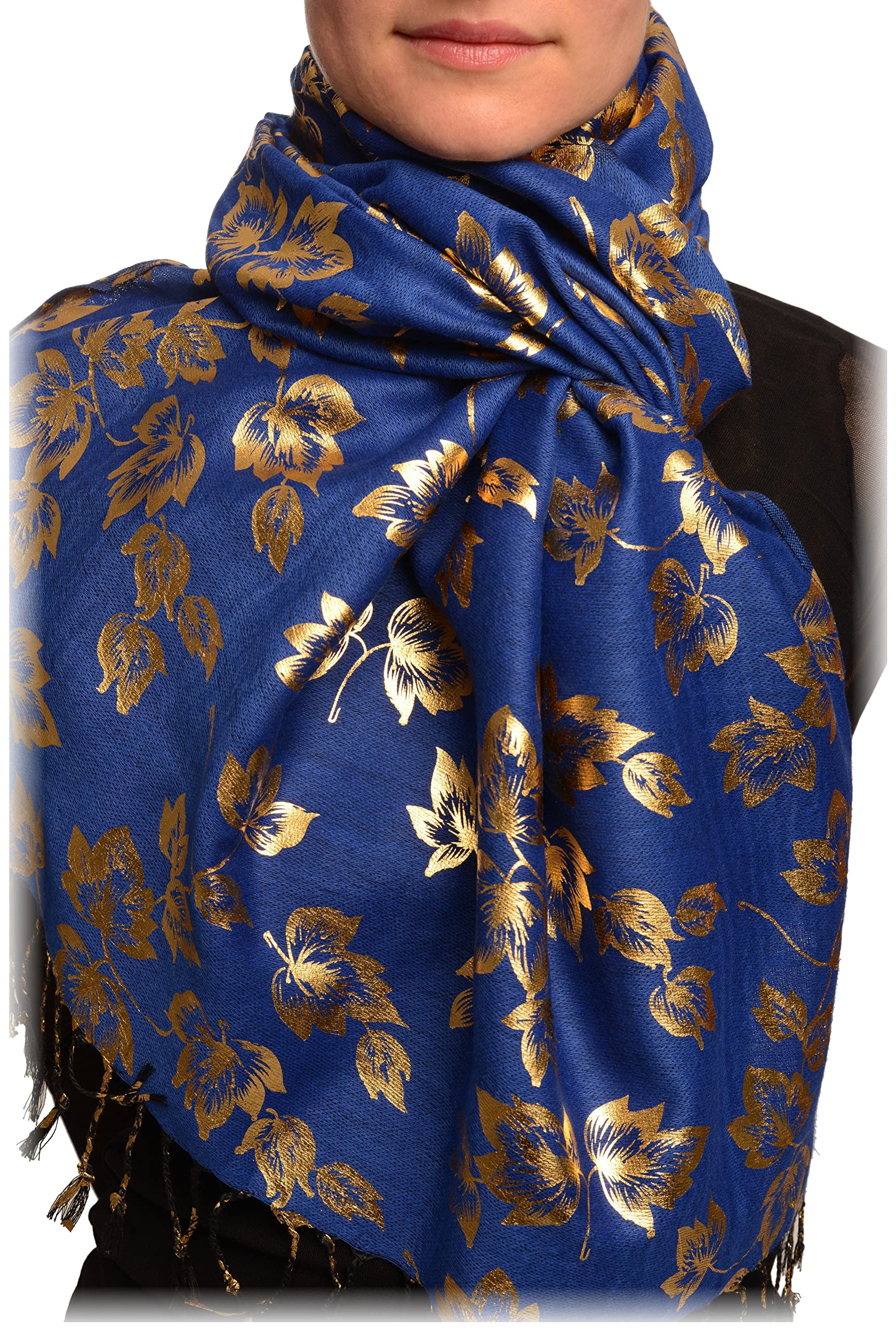 Pashmina bleu persan à franges idéal pour vos soirées fraîches - 7