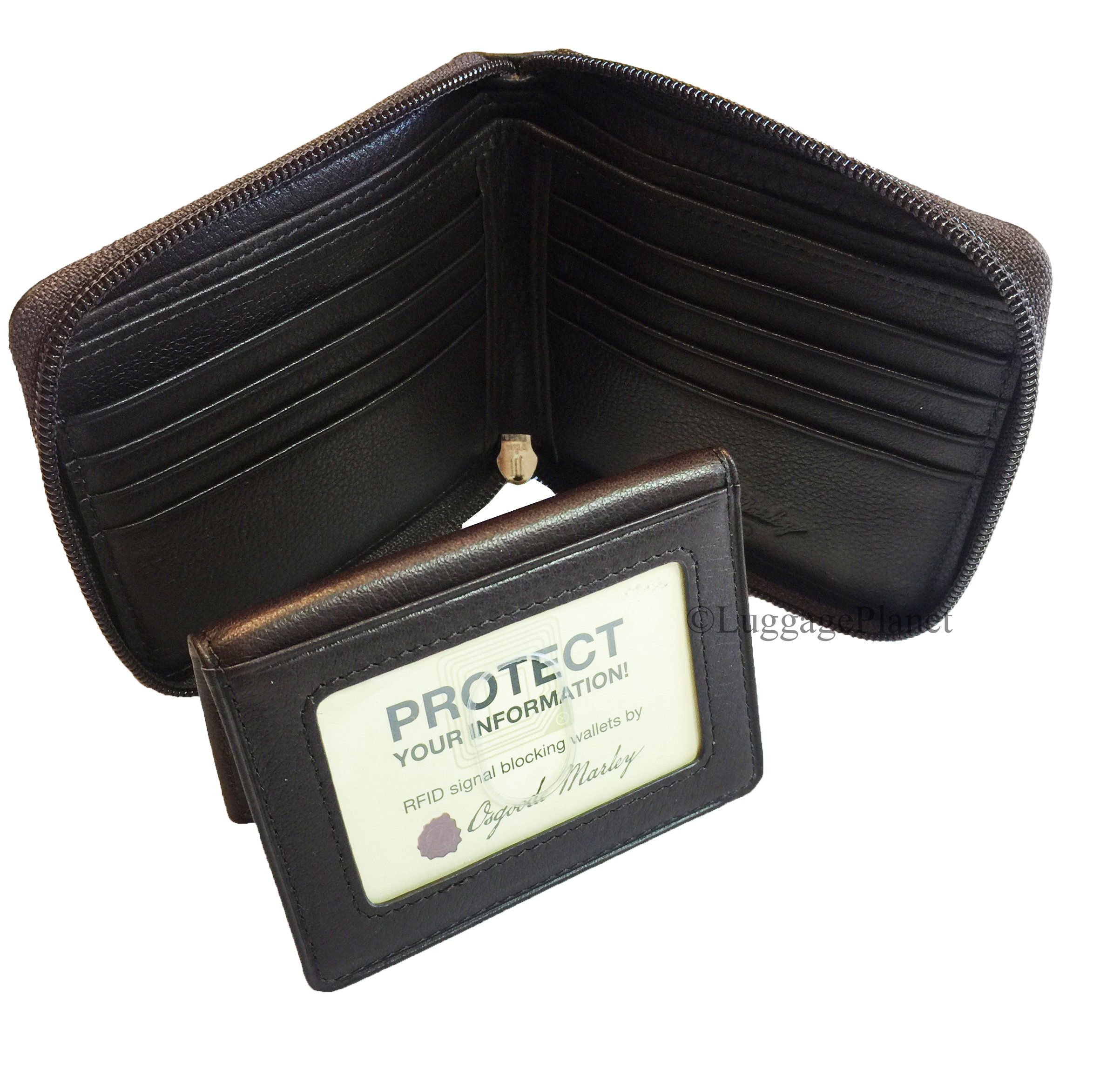 RFID Zippered Passcase Leather Mens Bifold Wallet - 1225
