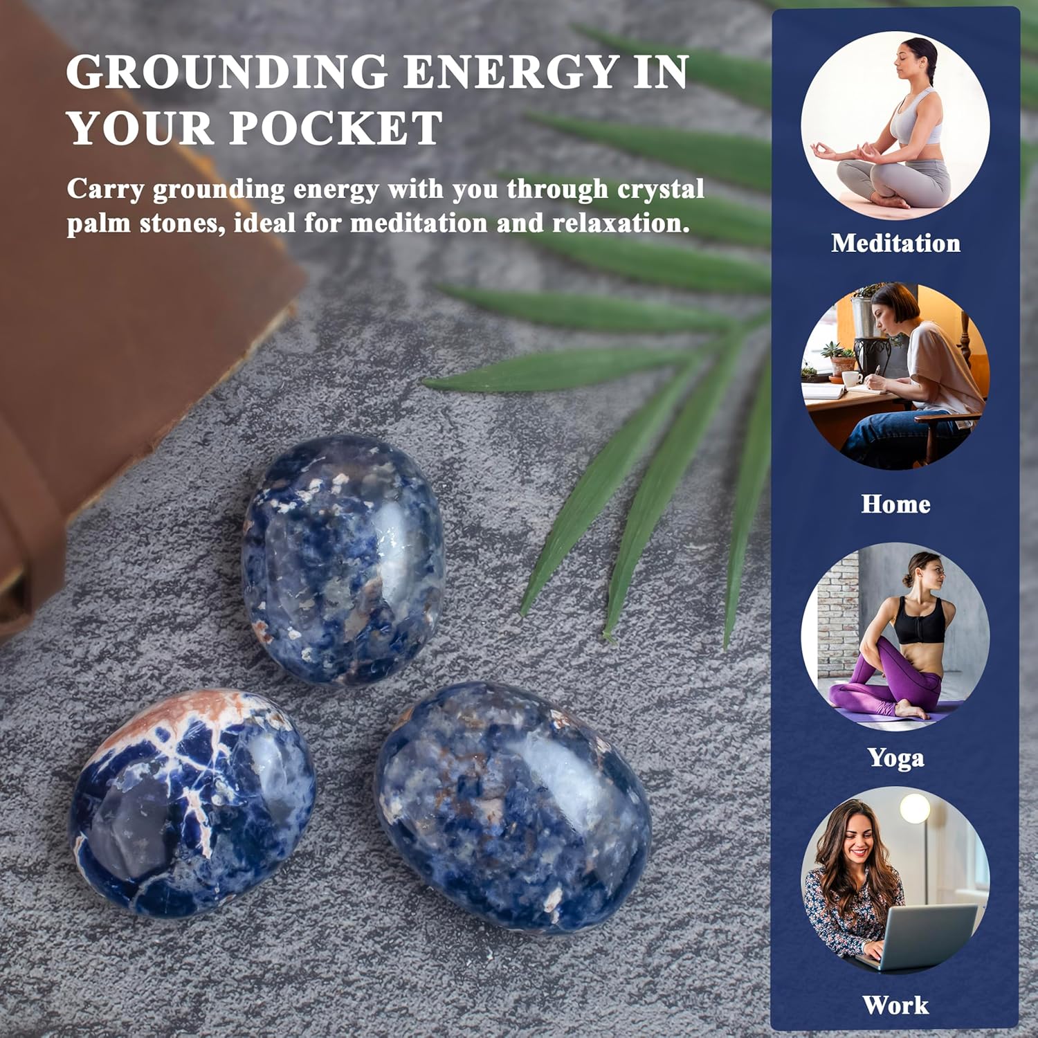 55-60mm Sodalite Palm Stone - Worry Stone Natural Chakra Healing Reiki Polished Stone Pocket Hand Carved Crystal and Healing Stone Crystal Grid Supplies Meditation, Spa & Therapy Energy Balancing - Image 4