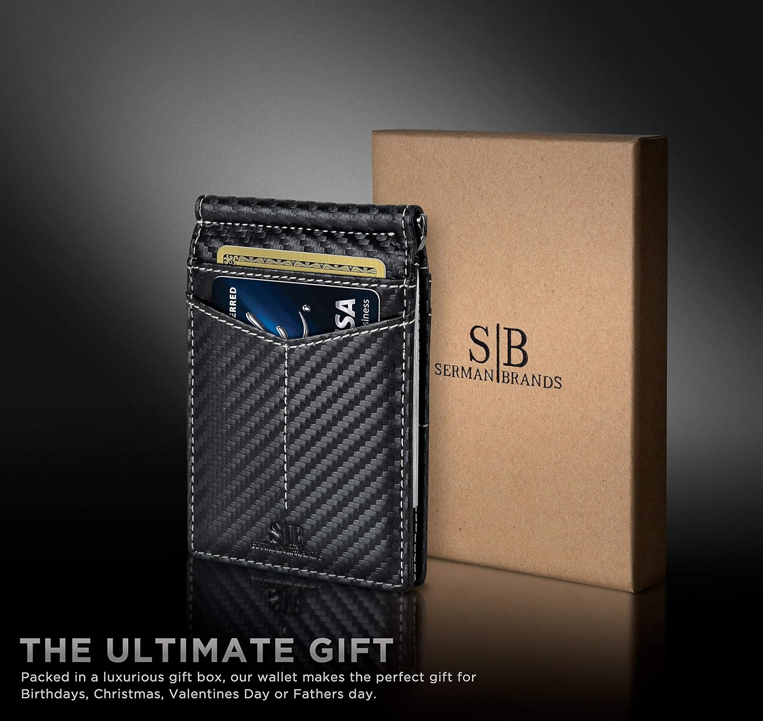 SERMAN BRANDS RFID Blocking Wallet Slim Bifold - Genuine Leather Minimalist Front Pocket Wallets for Men with Money Clip Gift - Image 6