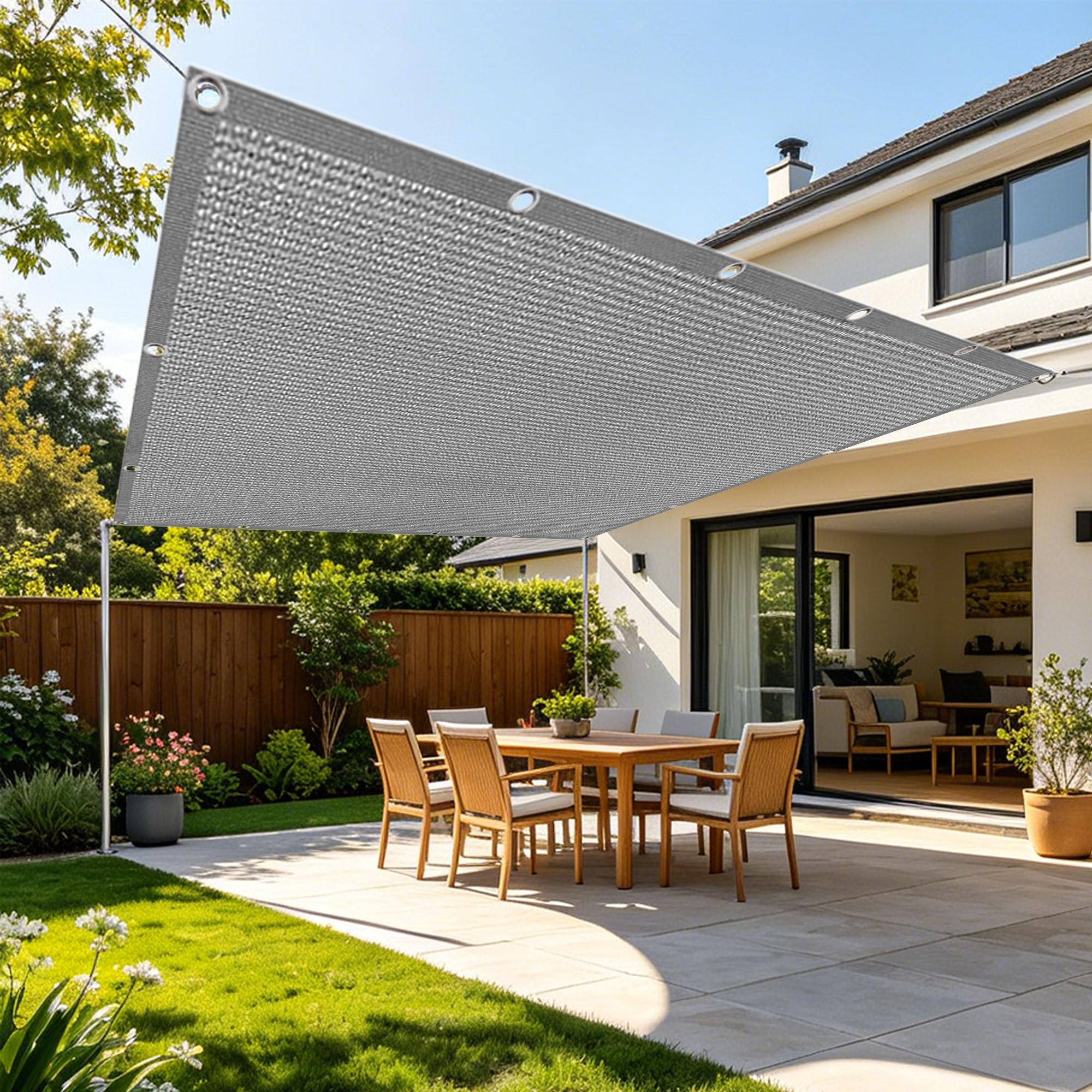 Voile d'ombrage respirant pour terrasse et potager gris clair