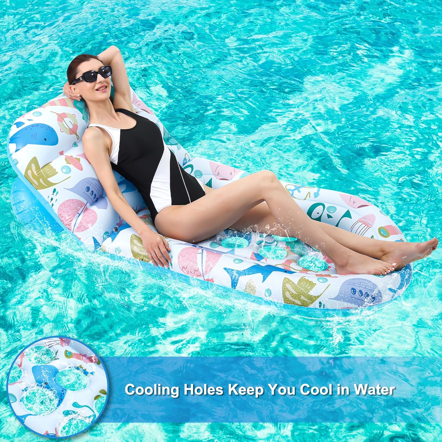 2 Pack Pool Floats Lounger, Instaywell Pool Floats Adult with Adjustable Backrest, Pool Rafts Floaties Water Hammock Tanning Floating Pool Party Toys for Swimming Pool Summertime Beach Outdoor