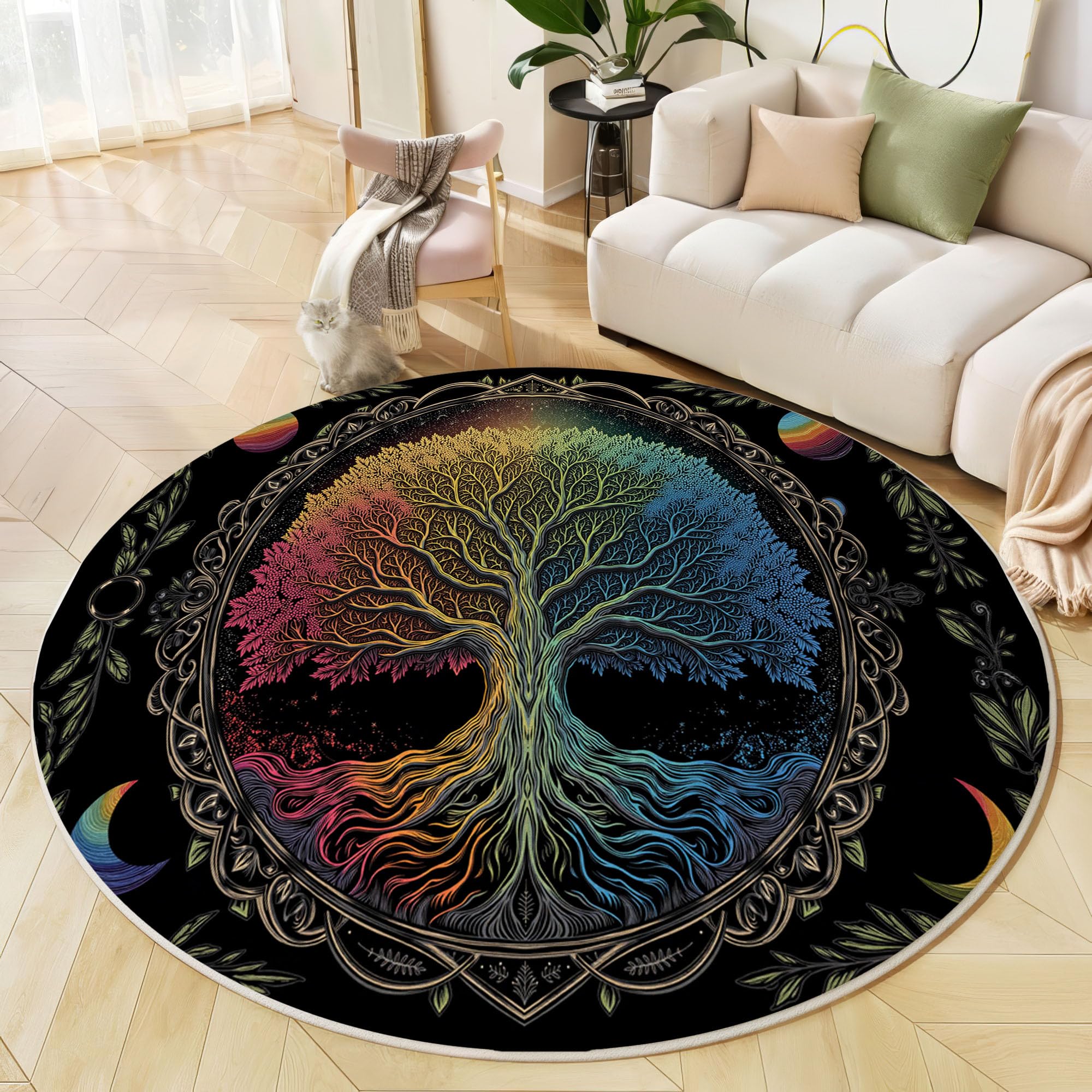 Moquette ciel étoilé tapis noir rond antidérapant 100cm pour entrée et salon
