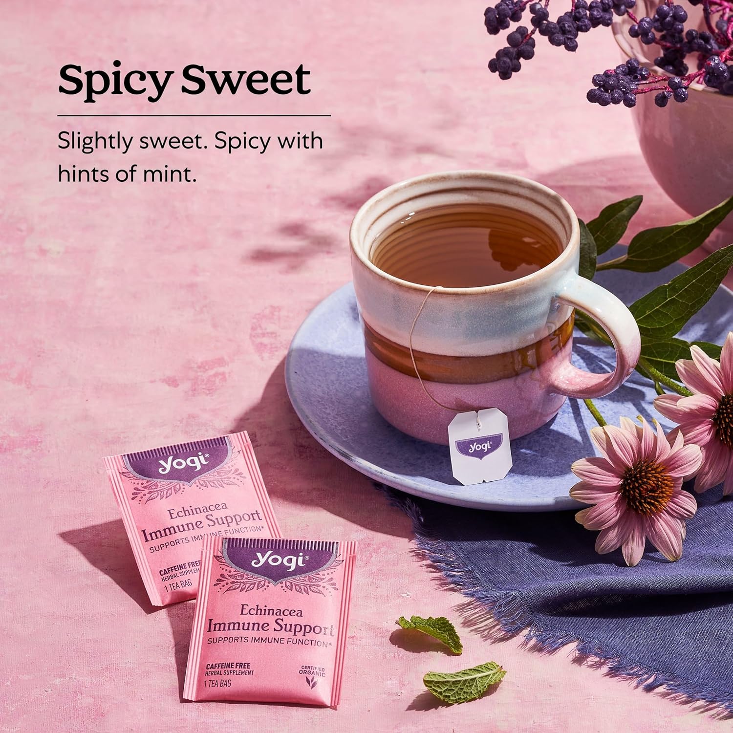 Yogi Tea Echinacea Immune Support Tea - 16 Tea Bags per Pack (4 Packs) - Organic Immunity Support Tea - Includes Peppermint Leaf, Lemongrass, Cinnamon Bark, Echinacea Purpurea, Licorice Root & More