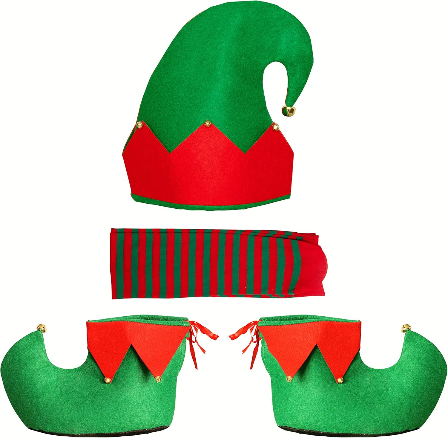 Elf Hat Shoes Covers Socks Felt Set Adults Christmas Costume with Jingle Bells - Xmas Party Gifts Accessories Red,Green : Clothing, Shoes & Jewelry