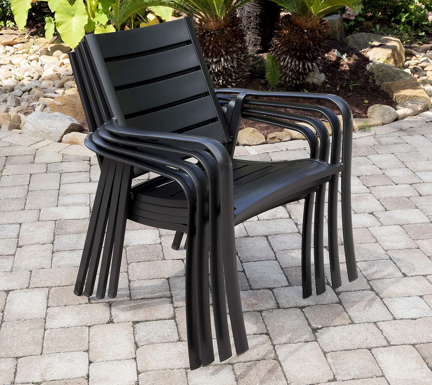 Hanover Cortino All-Weather Commercial-Grade Aluminum Slatted Dining Chair, CORTDNCHR-1GM