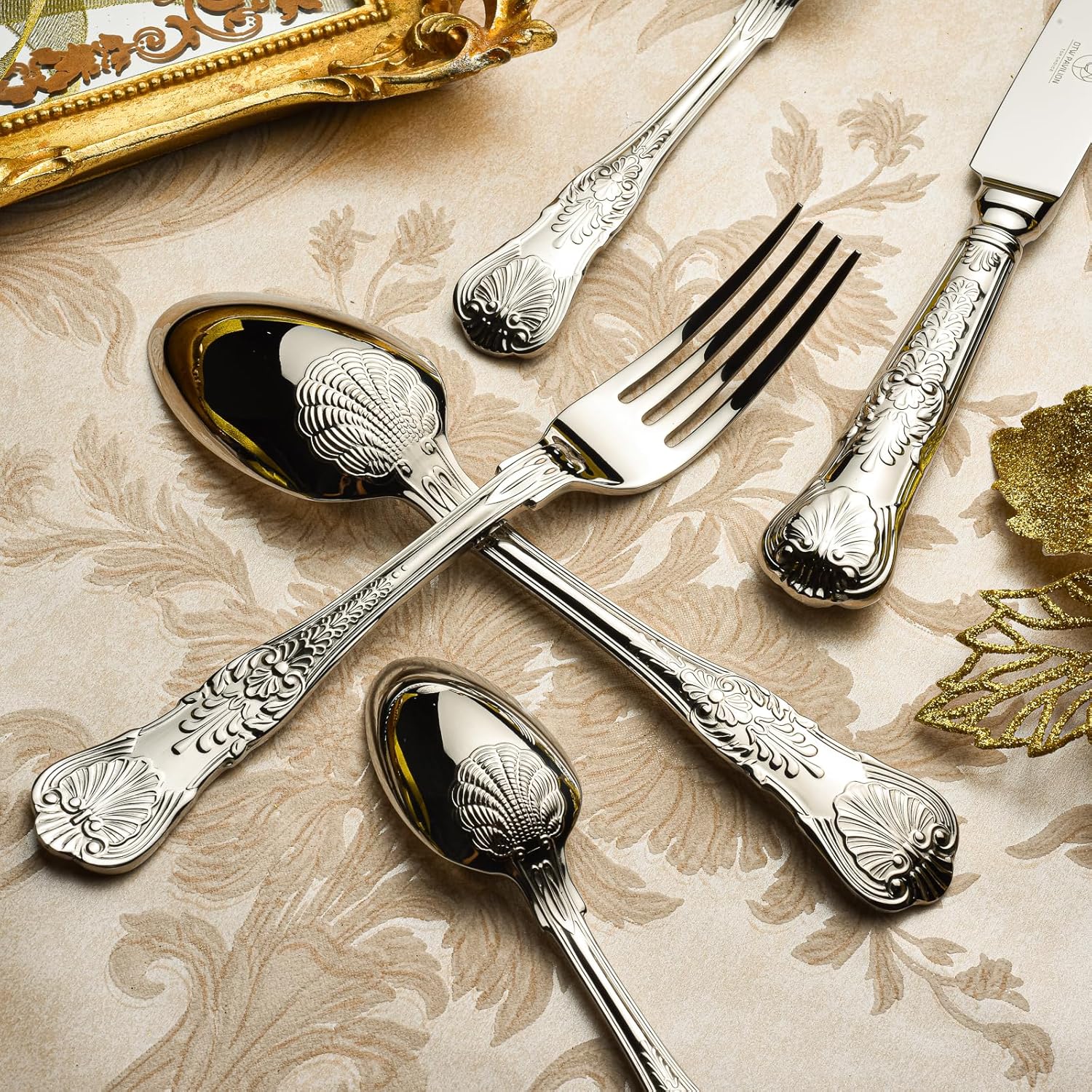 40 Piece Silverware Set for 8, 18 10 Stainless Steel flatware Set, Antique vintage cutlery set, Knife fork spoon, Heavy Duty Dishwasher Safe OTW PAVILION