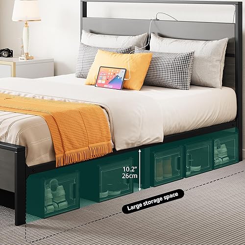 Miniatura 5 de YITAHOME Marco de cama tamaño Queen, marco de cama LED con 2 puertos USB, marco de cama de plataforma con espacio de almacenamiento debajo de la