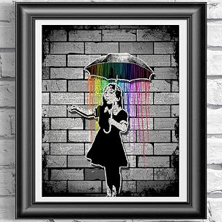 Banksy Umbrella girl printed on an antique dictionary book page, Wall art