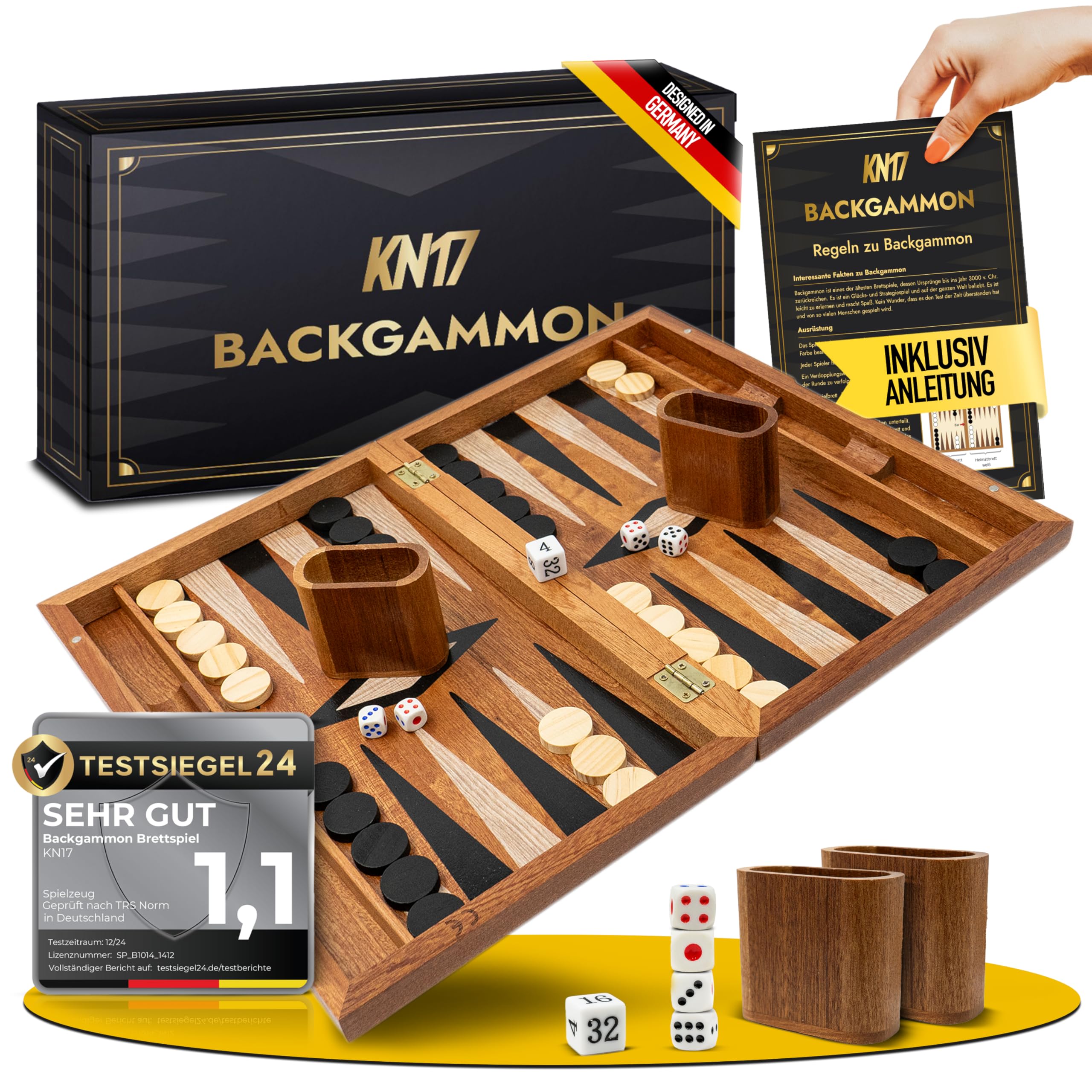 Backgammon Set Aus Massivem Holz - Klassisches Brettspiel 51x26cm Für Familie & Reisen