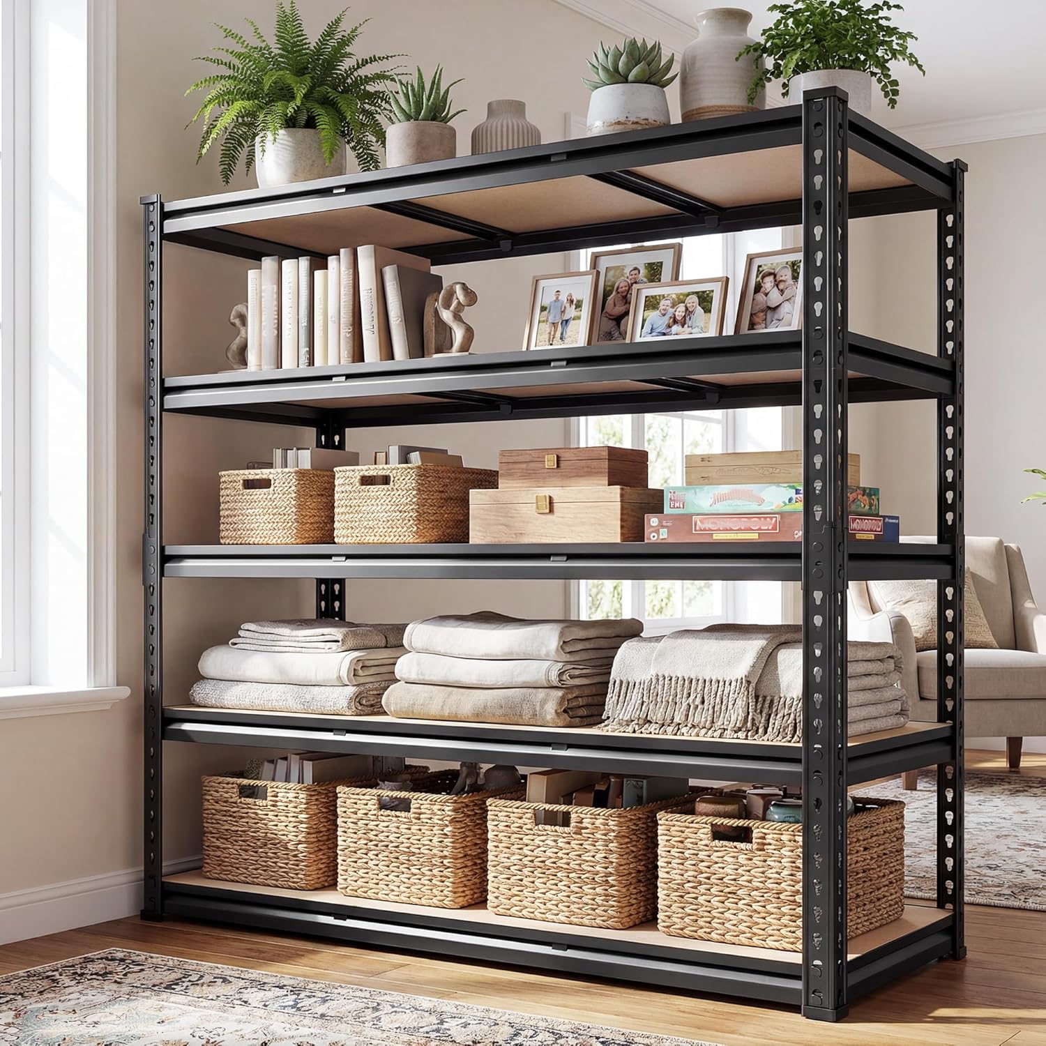 REIBII Garage Shelving 72''H Storage Shelves,Metal Shelving 5 Tier Shelves Adjustable Pantry Shelf for Closet Pantry Basement Kitchen Warehouse 72" H x 40" W x 20" D,2500LBS
