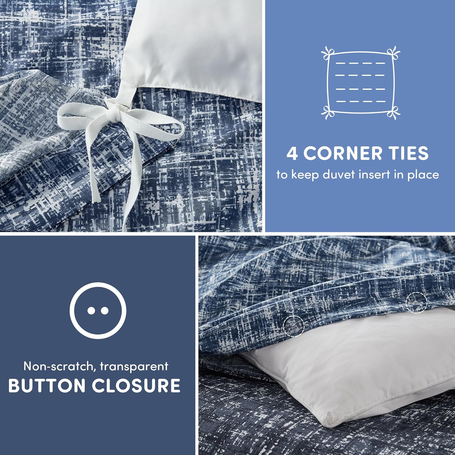 Comfort Spaces King Duvet Cover Set - Blue Bedding for All Season, Ultra Soft 3 Pieces Reversible Duvet Cover with 2 Matching Shams, Button Closure, Machine Washable, King/Cal King